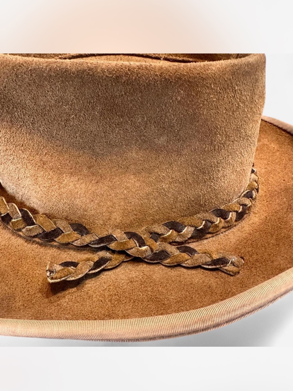 Vintage Skullys Men's Brown Suede Rancher Hat with Braided leather Band - Picture 3 of 6